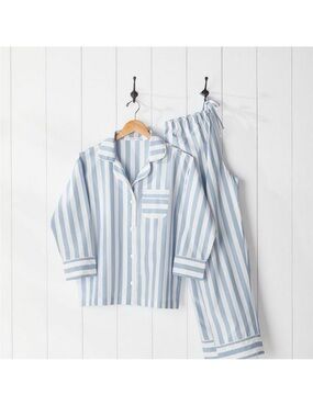 Serena & Lily Beach Club Stripe Pajamas blue white stripe 100% cotton Sz Medium